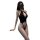 Woman modeling black lace bodysuit with sheer panels and halter neckline. pure & seductive lace bodysuit set - sexy sleepwear...