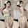 Pure & seductive lace kimono sleep set featuring sheer floral print bodysuit and bodycon nightdress with matching bralette, p...