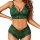 Woman wearing a green lace lingerie set with an open-crotch design, featuring sheer fabric and delicate floral patterns.