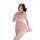 Woman wearing pink lace-trimmed satin sleep dress with bow, adjustable straps, and sheer hem — elegant and seductive nightgow...