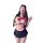 Woman in cute student-style sleepwear with red bow and lace eye mask, showcasing the pure & seductive lingerie set for playfu...
