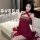 Woman in red hanfu-style lingerie with intricate embroidery, featuring a modest yet sexy open-crotch design for sleepwear or ...