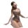 Woman wearing a lavender floral qipao-style lingerie set with sheer mesh, blindfolded and posing seductively.