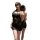 Woman wearing black lace bodycon lingerie set with blindfold,