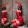 Woman in red lace bodysuit with bunny ears, kneeling pose. pure & seductive lingerie set - sheer lace bodysuit with high-wais...