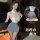 Woman modeling pure & seductive lingerie set – sheer lace top with pencil skirt, secretary-style uniform for intimate wear.