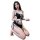 A woman poses in a black lace maid costume featuring a sexy sleep dress with a detachable apron and headband, perfect for rol...