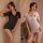 Two women modeling black and white pure & seductive nurse costume sets — open-crotch, backless skirts with red crosses, sheer...
