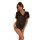 Woman in black nurse costume with red cross, open-crotch design, backless skirt, and matching hat for role play.