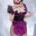 Sexy maid costume set featuring a black bodice with purple accents, ruffled collar, and fishnet stockings. includes decorativ...
