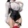 Pure & seductive ol secretary lingerie set featuring a form-fitting bodysuit with suspenders, thigh-high stockings, and a cor...