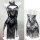 Black lace qipao lingerie set with halter neck and open sides, displayed on mannequin front and back views.