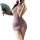 A woman poses with a fan, wearing a sheer purple cheongsam lingerie. the dress features a high slit and floral accents, embod...