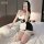 Sexy maid costume set featuring black and white design, perfect for sleepwear with lace details, ideal for bedroom ensembles.