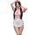 A woman poses wearing a pink nurse costume set featuring a bodycon skirt with a slit, along with a matching cap adorned with ...