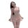 Woman wearing pure temptation lacy sheer nursing lace bra set with sensual see-through mesh lingerie and matching garter stoc...