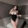 Woman modeling black pure temptation lingerie set, a modest yet seductive bodycon skirt sleepwear with no-remove uniform styl...
