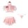 Pink nurse costume with lace top, petticoat skirt, and matching lingerie for women.
