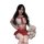 A stylish young woman poses with a teddy bear, wearing a red and white sailor-style skirt outfit. the ensemble features a cro...