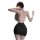 Woman wearing pure & tempting lace bodysuit, featuring sheer mesh, flirty cutouts, and a sensual thong design.