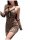 Woman wearing a leopard print bodysuit set with lace trim and matching gloves, featuring a cute and seductive design for slee...