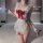 White lace lingerie set with red bow, modest yet sexy chef/maid costume sleepwear for women.