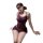 Woman in purple lace bodysuit and skirt set with matching eye mask, posing seductively. pure & tempting lingerie set for wome...