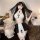 Model wearing pure & tempting lingerie set: sheer cut-out bust top, bodycon mini skirt with cross sash, nun-themed cosplay ou...