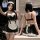 Sexy maid outfit with black and white design, lace details, fishnet stockings, perfect for date night. no-remove costume set.
