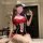 Woman in red and black lace bodysuit with white cat ears, taking a selfie. pure & tempting sheer lace bodysuit for women - cu...