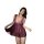 Woman wearing deep v lace sleep dress with sheer mesh and high slit.