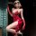 A woman poses elegantly in a red lingerie set, featuring lace details and gloves, embodying modest elegance with a qipao-insp...