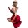 A woman poses in a red qipao-inspired bodysuit with sheer gloves, embodying modest elegance and sensual allure.