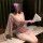 Elegant purple lace hanfu-inspired sleepwear featuring a deep v-neckline, wide sleeves, and a backless design for a sensual l...