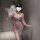 A woman models a purple alluring lace hanfu-inspired sensual sleepwear, featuring an off-shoulder design and open back, exudi...