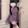 Purple lace cheongsam dress with hook neck design, vintage buttons, elegant fringe details, perfect fusion of traditional and...