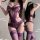 Purple lace bodysuit with sheer mesh and cutouts, sexy lingerie set for women featuring elegant design and matching stockings...