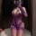 Woman in purple lace chemise with gloves, showcasing adjustable straps and removable padding for a sexy sleepwear look.