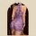 Purple lace cheongsam bodysuit with halter neck design, sheer sensual look, pure-yu style no-undress design.