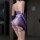 Purple lace maid costume set featuring sheer mesh design, provocative allure with ripped butt detail and elegant white bow ac...