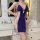 A stylish purple lace sheer mesh camisole nightgown, featuring floral embroidery and a deep v-neckline, perfect for women see...