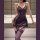 Purple lace sheer sleep dress featuring off-shoulder design, floral trim details, and garter stockings for women.