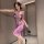 A woman poses elegantly in a purple lace sheer sleepwear set, featuring a seductive split skirt and strap cami design, perfec...
