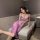 A woman poses elegantly in a purple lace sheer sleepwear set, featuring a seductive split skirt and strap cami design, perfec...