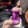 Purple plus size lace bodysuit with satin finish, long gloves, and sheer stockings — sexy shapewear romper for nightclub or l...