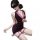 Woman in purple bodycon lingerie set with lace details and thigh-high stockings, posing seductively.