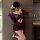 Woman wearing purple sheer lace lingerie set with ruched mini dress and drawstring waist, styled as seductive nurse costume s...