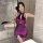 Elegant purple cheongsam lingerie featuring sheer velvet and halter neck design, perfect for sexy bodycon nightwear.