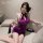 Sexy purple cheongsam lingerie made of sheer velvet, bodycon design with halter neck, perfect nightwear.