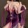 Woman wearing purple velvet qipao lingerie with sheer sleeves and floral details, featuring a deep v-neck and tie-back design...